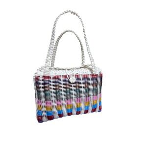 Woven Vintage Mexico Colorful Stripe Bag Handbag Market Purse Top Handle Rainbow